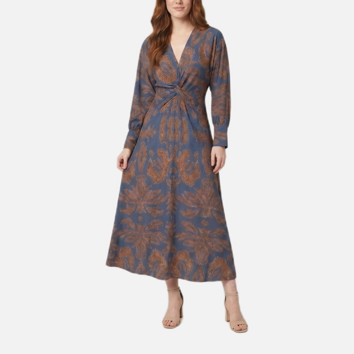 Women's A-Line Maxi Dress – V-Neck, Knotted Front