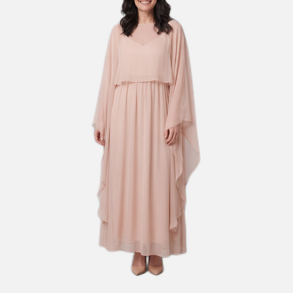 Women's Chiffon Maxi Dress – Sheer Layered, Long Sleeves