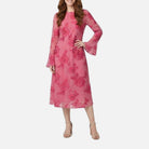Women's Midi Dress – Sheer Georgette, Floral Embroidery
