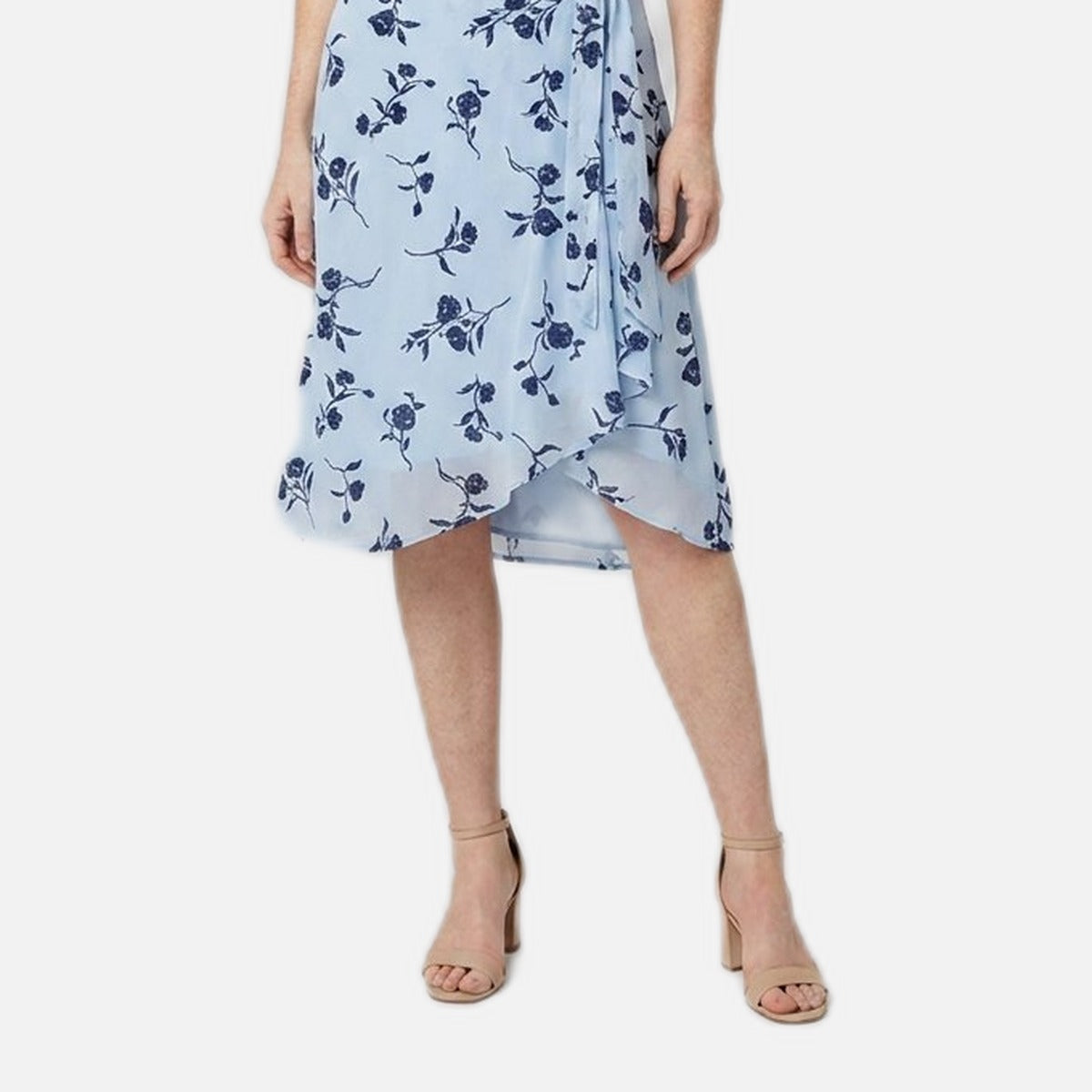 Women's Midi Skirt – Blue Floral, Wrap Style
