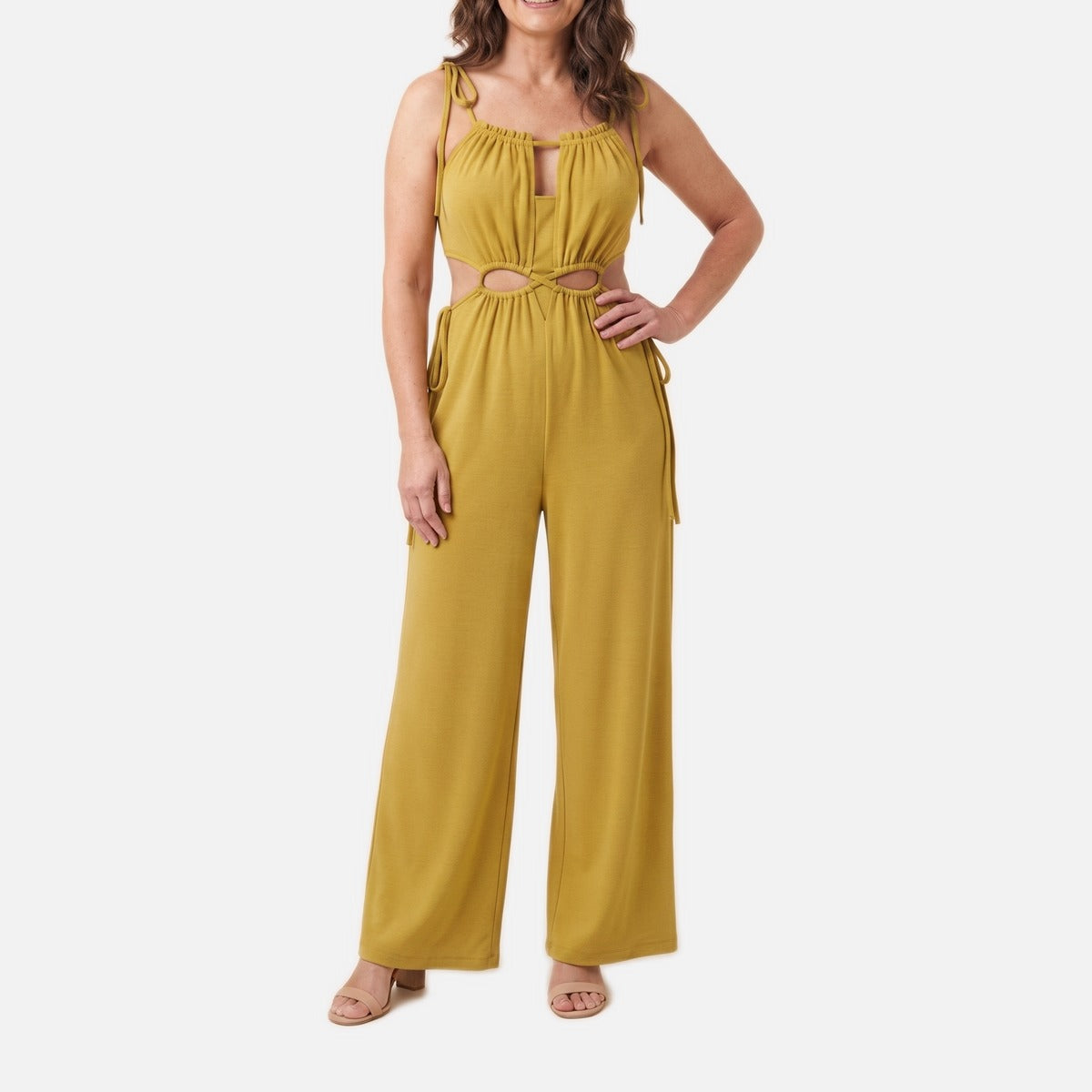 Women's Jumpsuit – Cut-Out Waist, Adjustable Tie Front