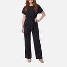 Women's Jumpsuit – Wide-Leg, Self-Tie Belt, Boat Neck, Relaxed Fit