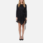 Women's Lace Dress – Ruched Tiered Midi, Sleeveless, Black