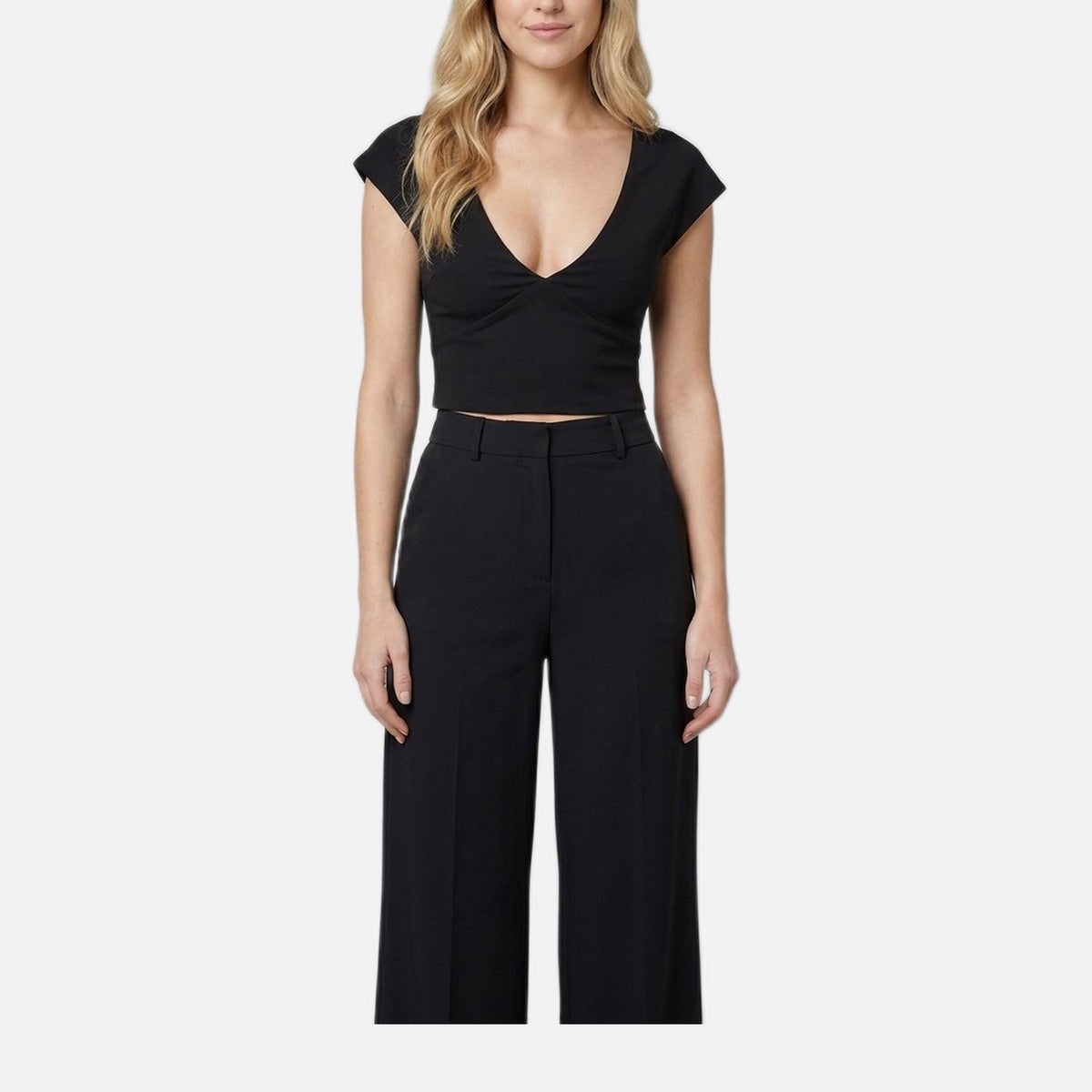 Women's Blouse – V-Neck, Cap Sleeve, Mid-Weight