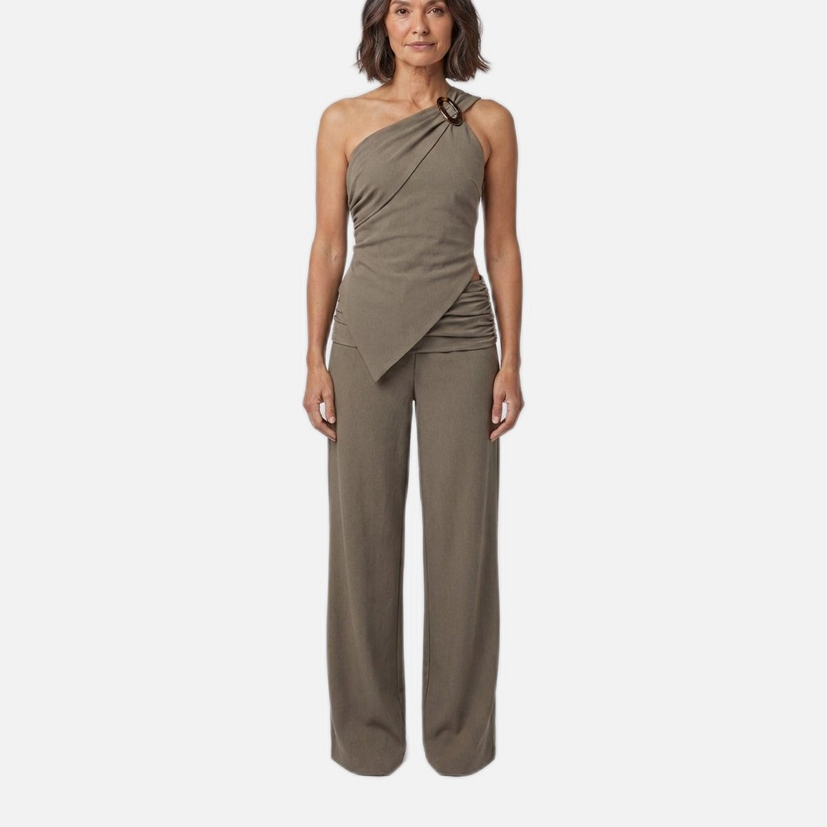 Women's One-Shoulder Top – Woven, Asymmetric Hem
