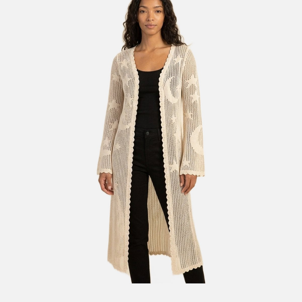 Women's Lace Duster – Cotton Viscose Blend, Celestial Print