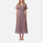 Women's Midi Dress – Organza A-Line, Button Closure
