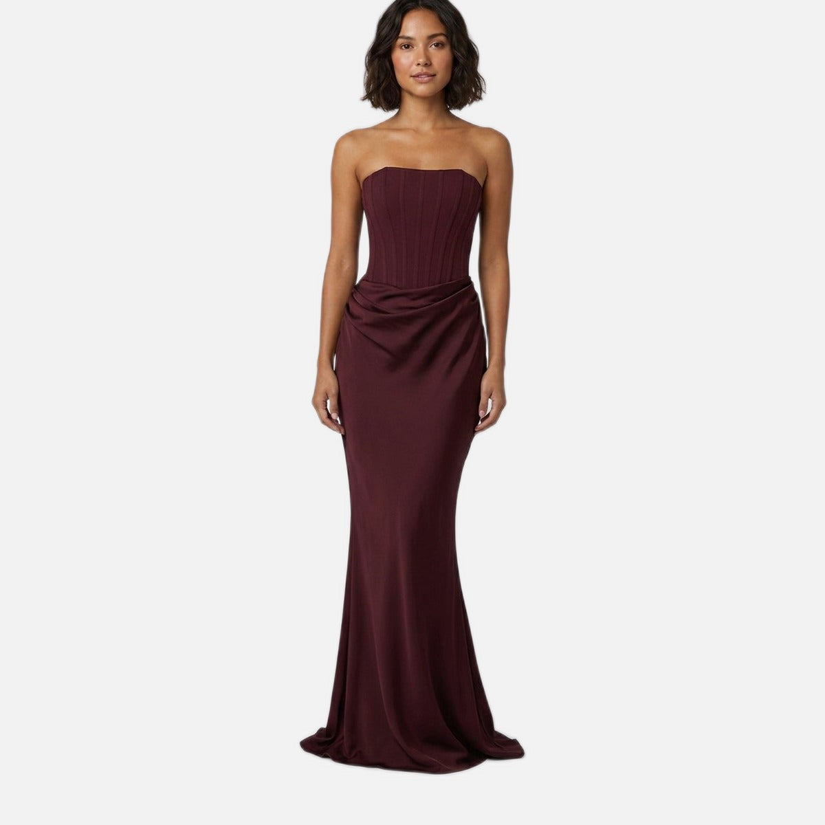 Women's Maxi Dress – Strapless Corset Bodice, Lace-Up Back