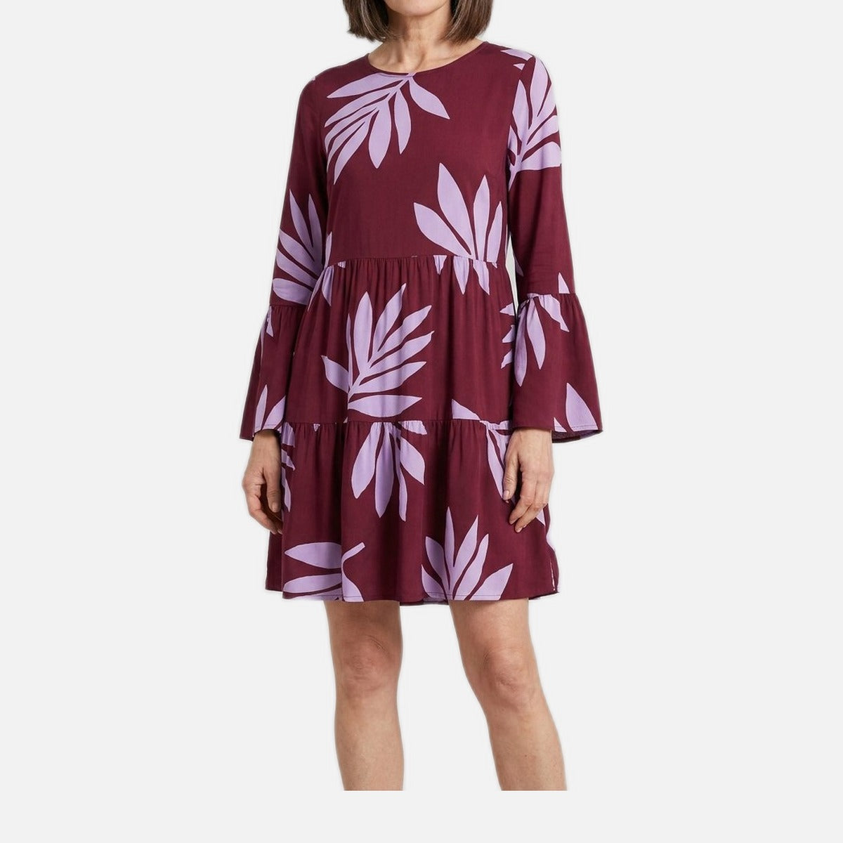Women's Bias-Cut Dress – Tiered Panels, Long Sleeves