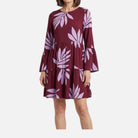 Women's Bias-Cut Dress – Tiered Panels, Long Sleeves