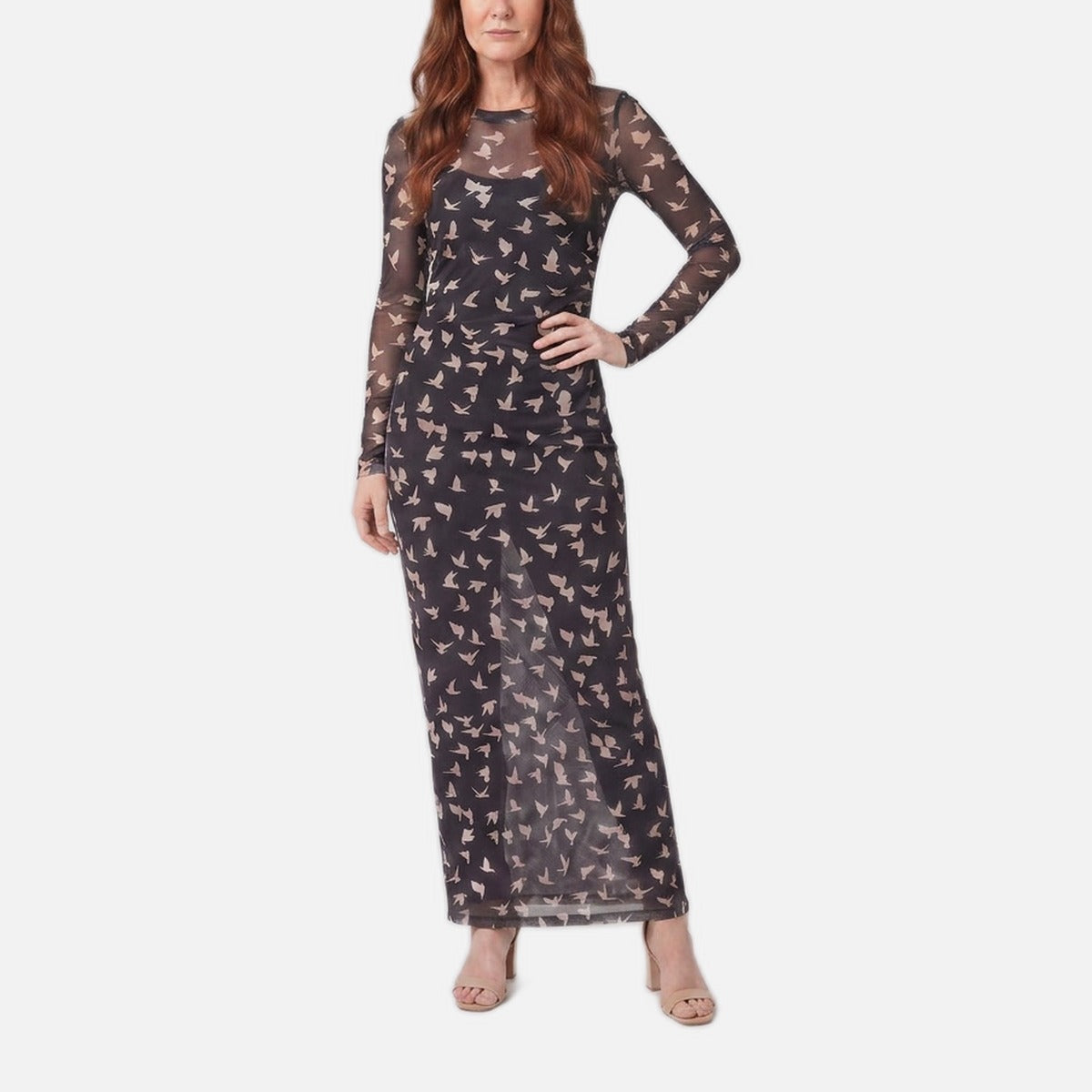 Women's Black Dress – Lightweight Mesh, Long Sleeve, Relaxed Fit