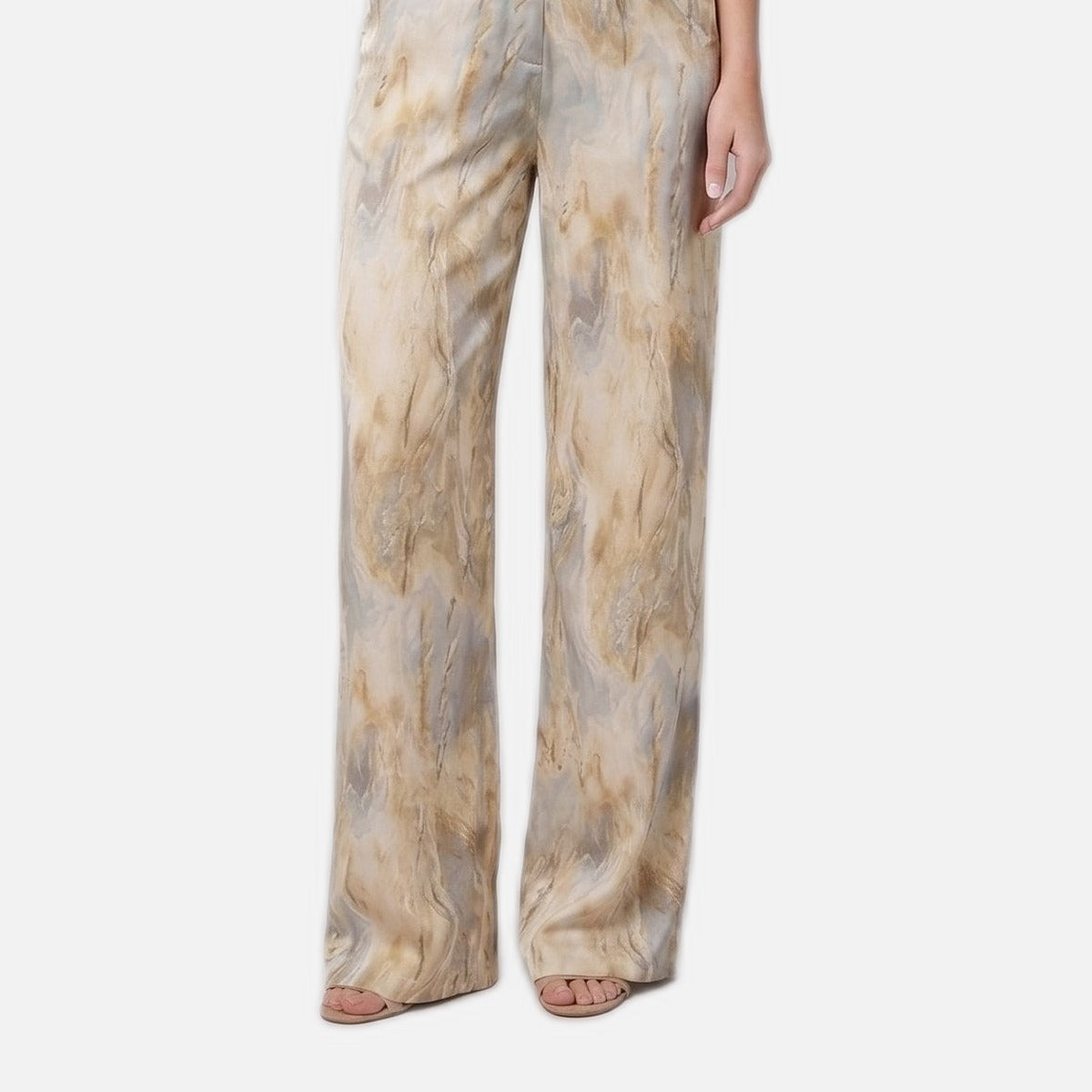 Women's High-Waisted Trousers – Marble Print, Full Length