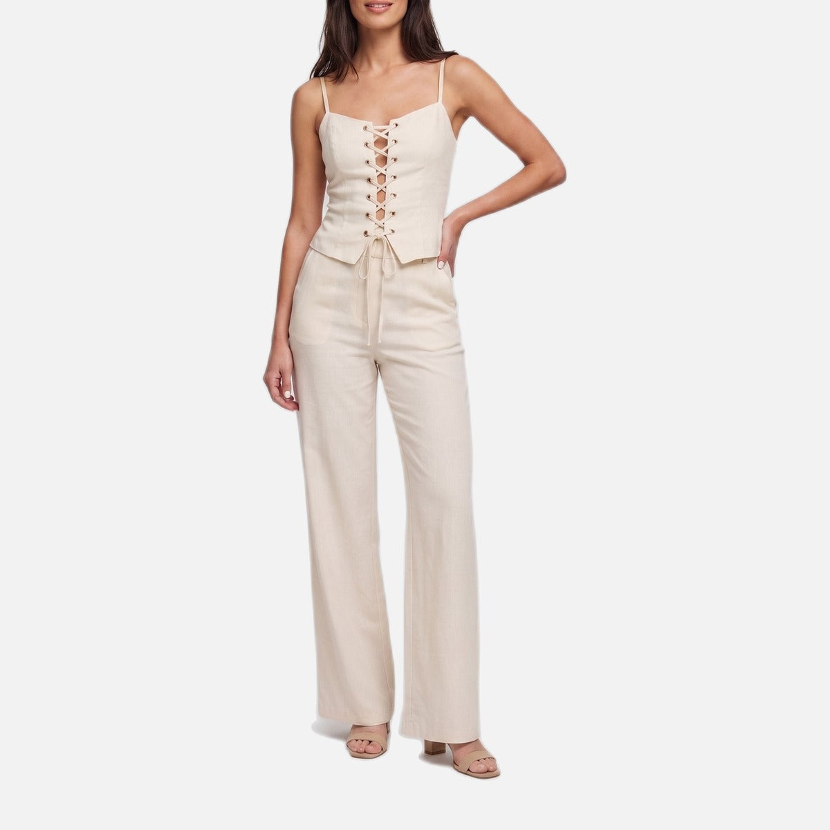 Women's Co-ord Set – Wide Leg Trousers and Lace-Up Top