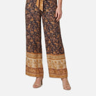 Women's Wide-Leg Trousers – Floral Print, Tie Belt, High Waist