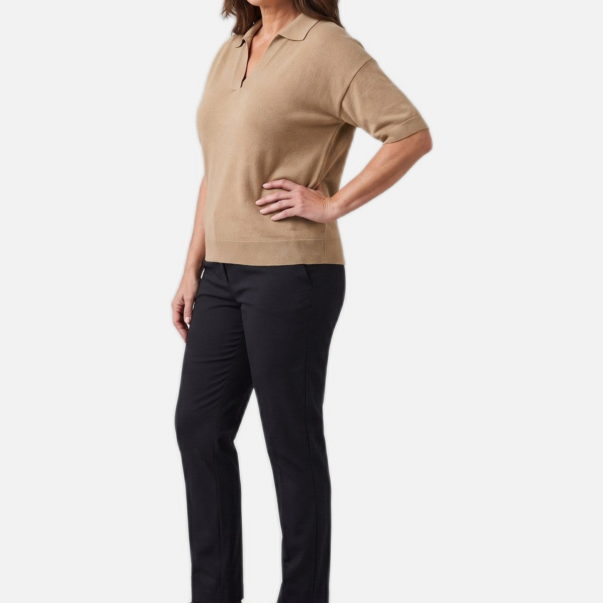 Women's Knitted Polo Sweater – Ribbed Collar, Cotton Blend