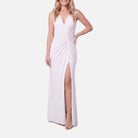 Women's Maxi Dress – White, Ruched Waist, Deep V-Neck