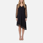 Women's Evening Dress – Sheer Sleeve, Fluid Skirt