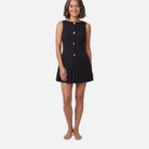 Women's Mini Dress – Sleeveless, Pleated Skirt, Gold Buttons