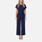 Women's Jumpsuit – Navy Wide-Leg, Self-Tie Waist