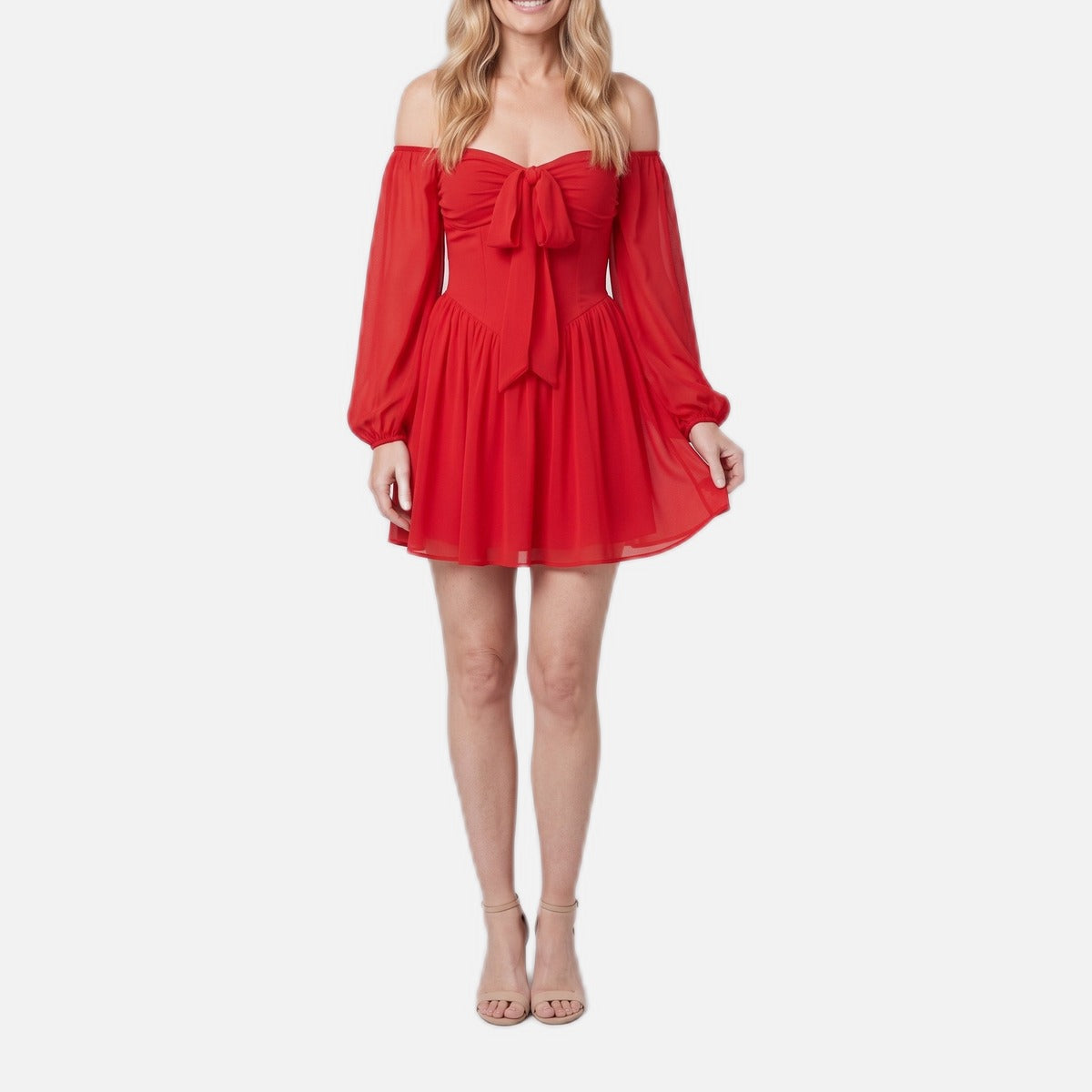 Women's Mini Dress – Off-Shoulder, Pleated