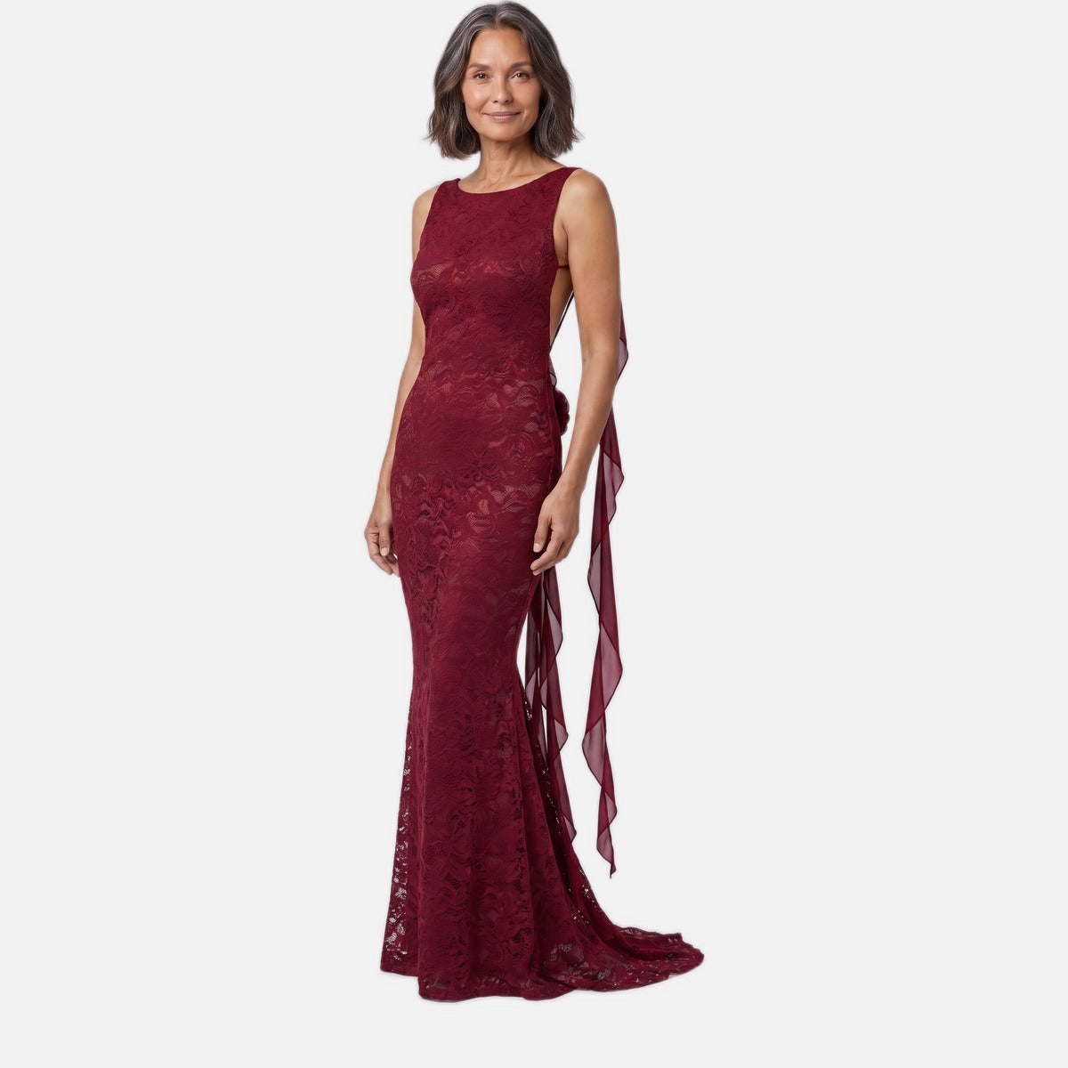 Women's Evening Gown – Backless Lace, Mermaid Silhouette