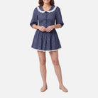 Women's Mini Dress – Lace Collar, Puff Sleeves, Drop Waist