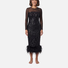 Women's Midi Dress – Sequin Embellished, Feather Hem