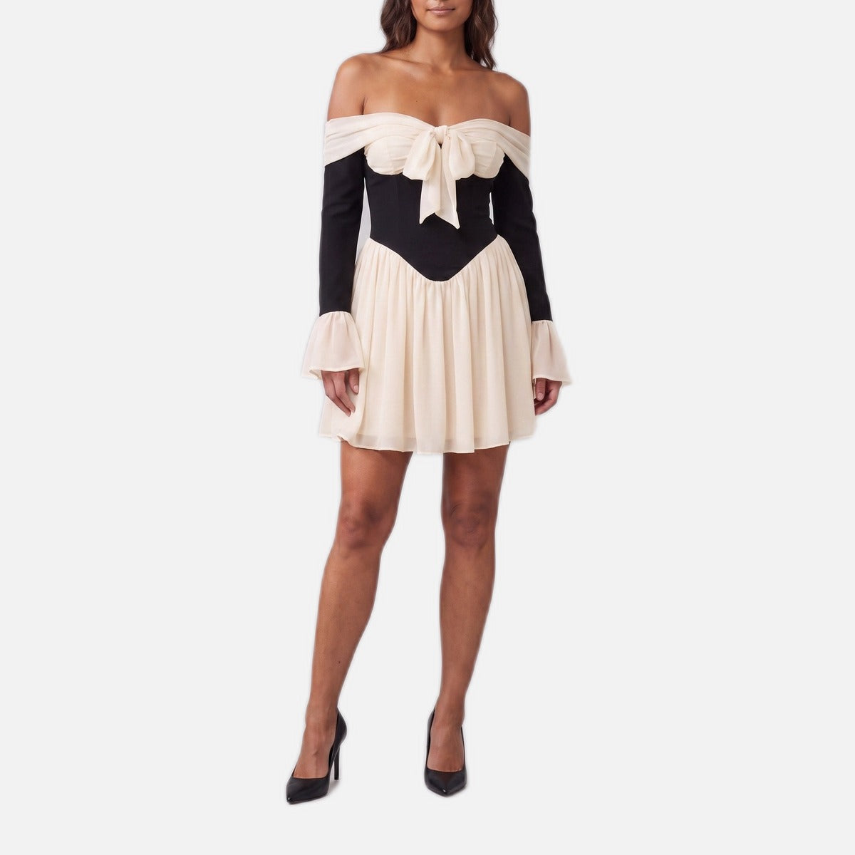 Women's Corset Mini Dress – Off-Shoulder, Two-Tone