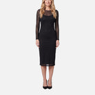 Women's Bodycon Dress – Sheer Mesh, Long Sleeve Midi