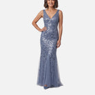 Women's Evening Gown – Sequin Fishtail, Double V-Neck
