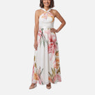 Women's Evening Gown – Draped Halter Neck, Floral Print