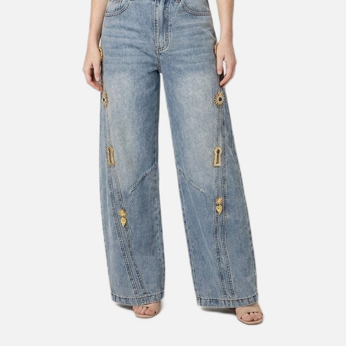 Women's Wide Leg Jeans – Denim with Metallic Accents