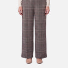 Women's Check Wide Leg Trousers – Elastic Waist, Buckle