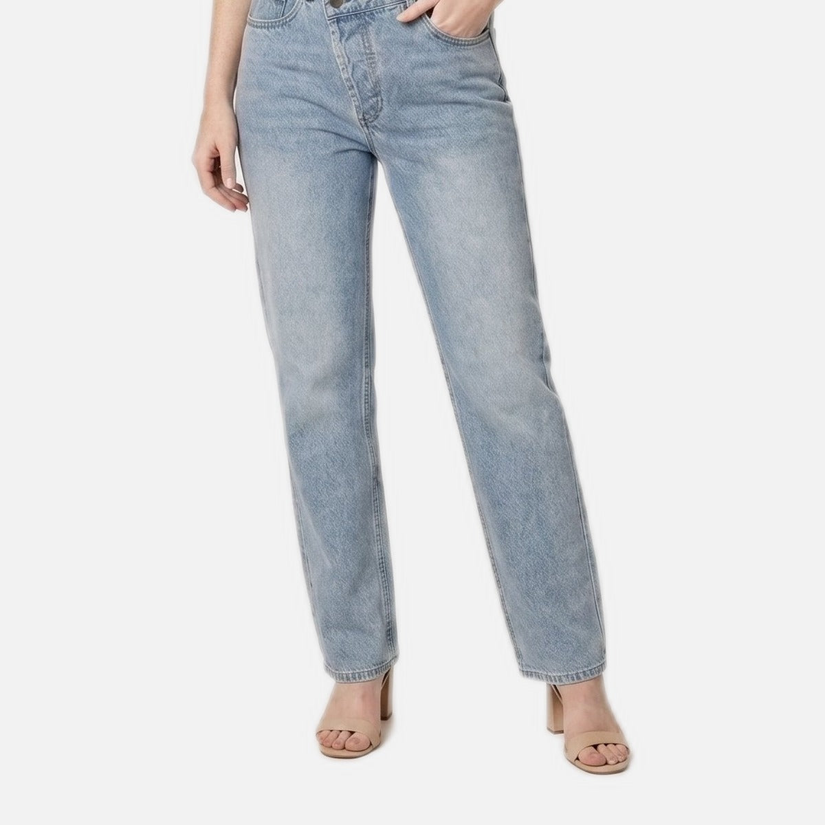 Women's Straight Leg Jeans – Asymmetric Waist, Cotton Blend