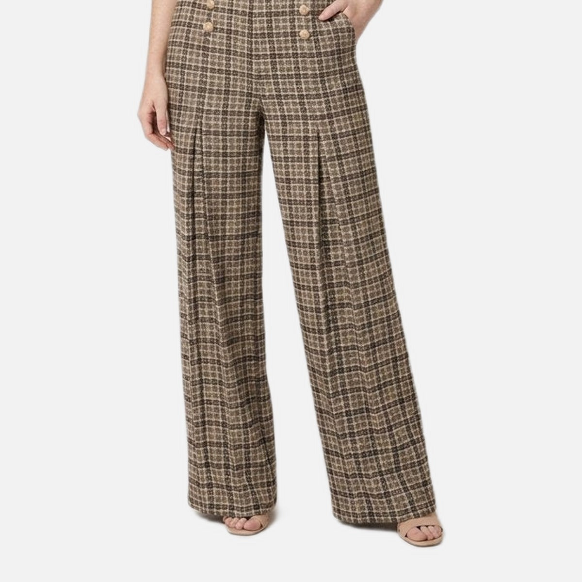 Women's Checked Trousers – Structured Fit, Polyester Blend