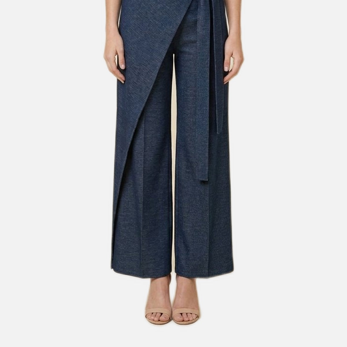 Women's Tie Waist Trousers – Viscose Blend, Draping Leg