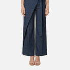 Women's Tie Waist Trousers – Viscose Blend, Draping Leg