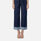 Women's Turn-Up Wide Leg Jeans – High Waist, Tie Belt