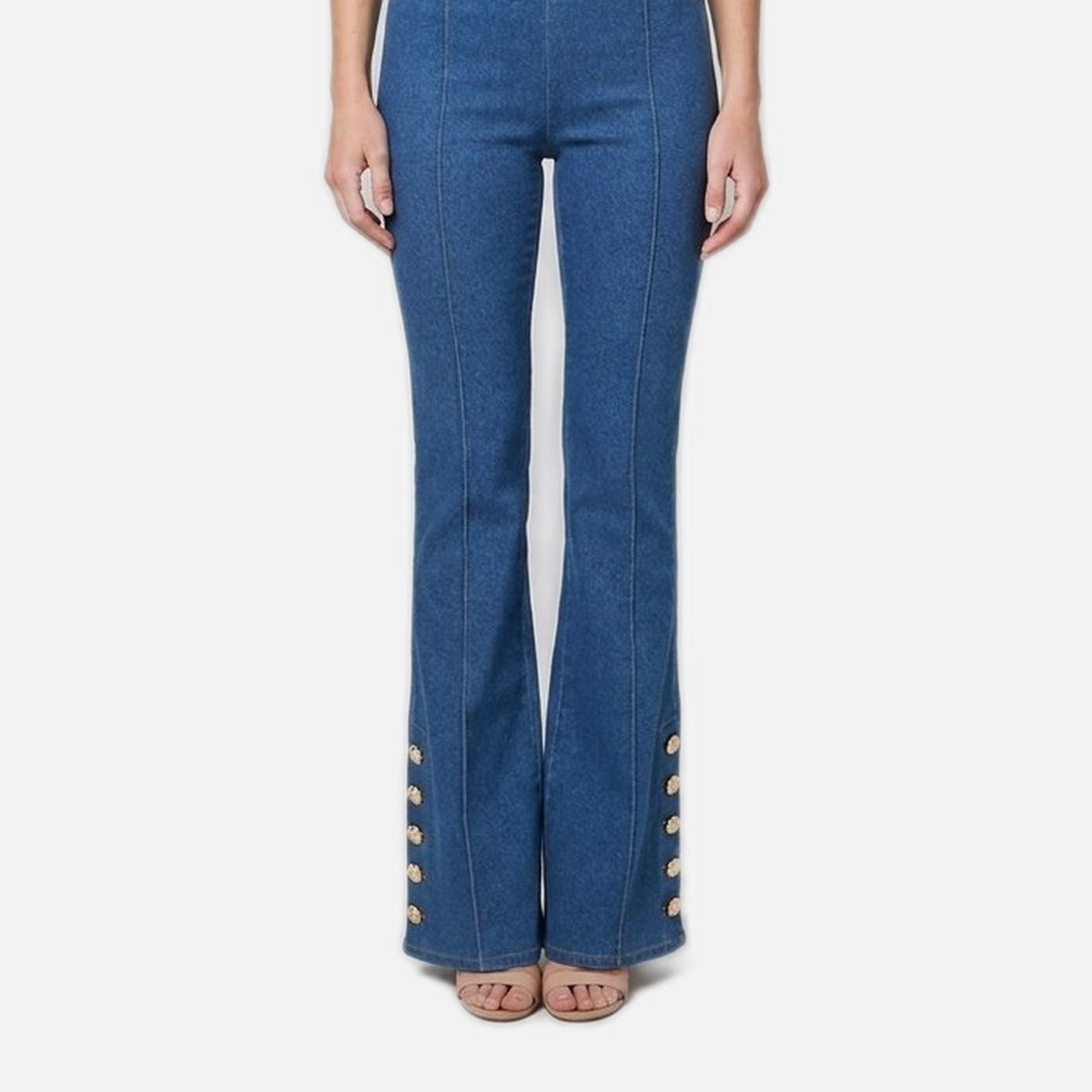 Women's Pull-On Flare Jeans – Button Hem, High Rise