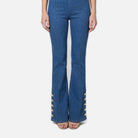 Women's Pull-On Flare Jeans – Button Hem, High Rise