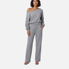 Women's Jersey Lounge Set – Off-Shoulder Top, Wide Leg