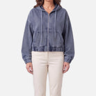 Women's Cropped Denim Hoodie – Drawcord Hem, Zip Front