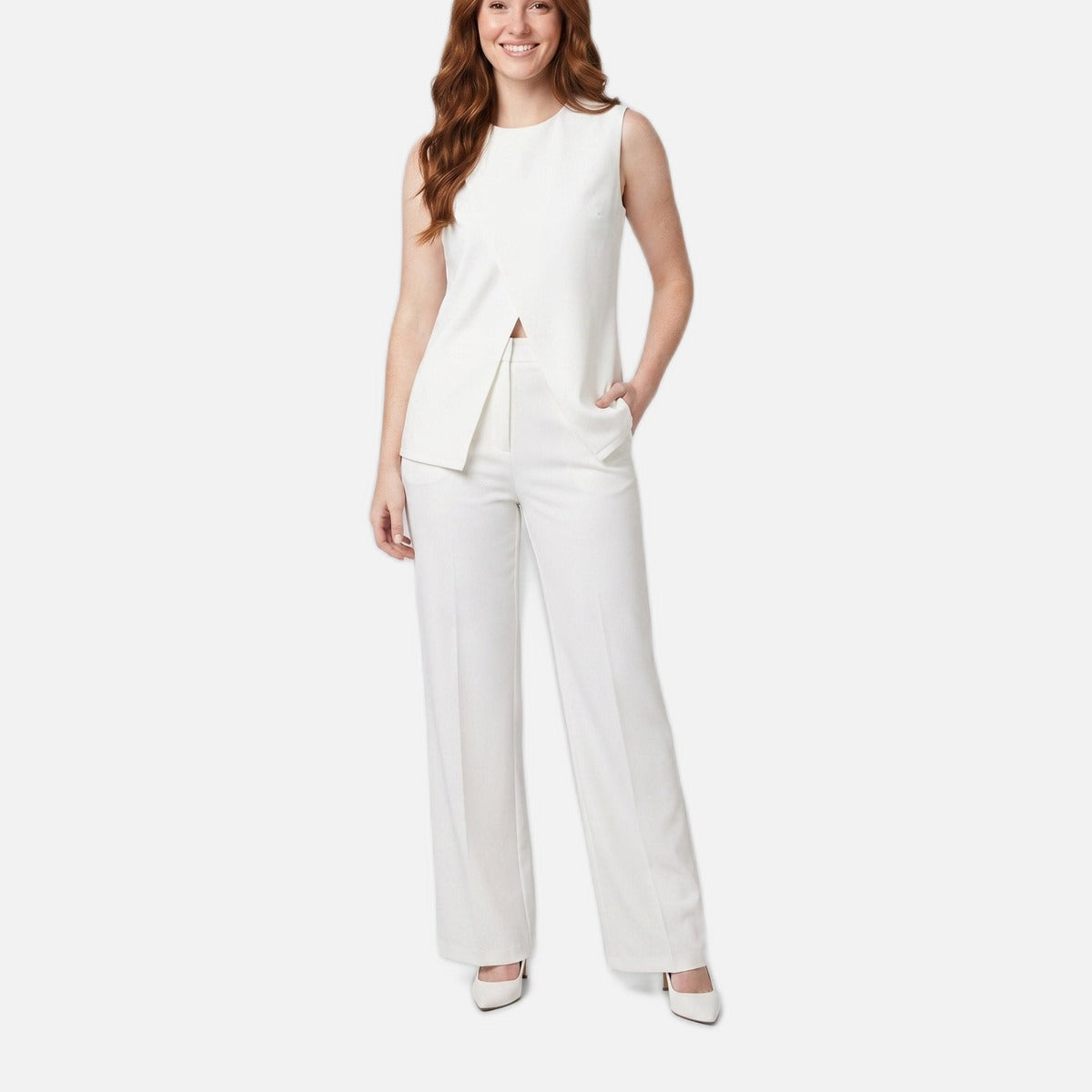 Women's Sleeveless Top and Trouser Set – Ivory