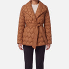 Women's Quilted Belted Jacket – Shawl Collar, Caramel