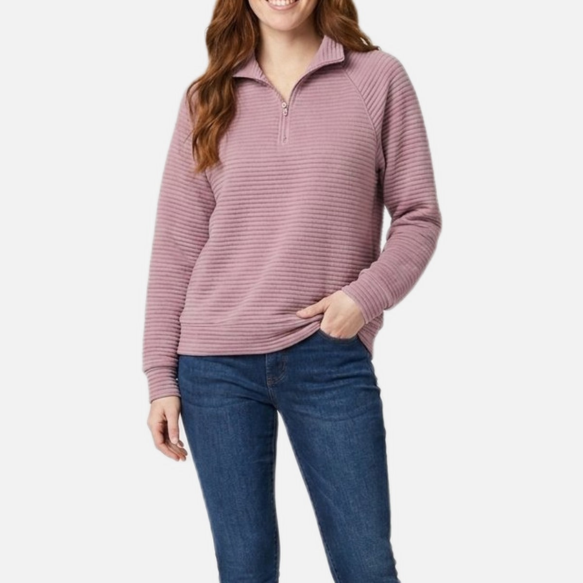 Women's Quilted Half-Zip – Stand Collar, Soft Jersey