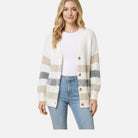 Women's Striped Cardigan – Brushed Knit, Gold Buttons
