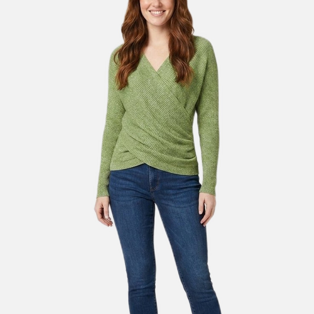 Women's Wrap Front Sweater – V-Neck, Ruched Side