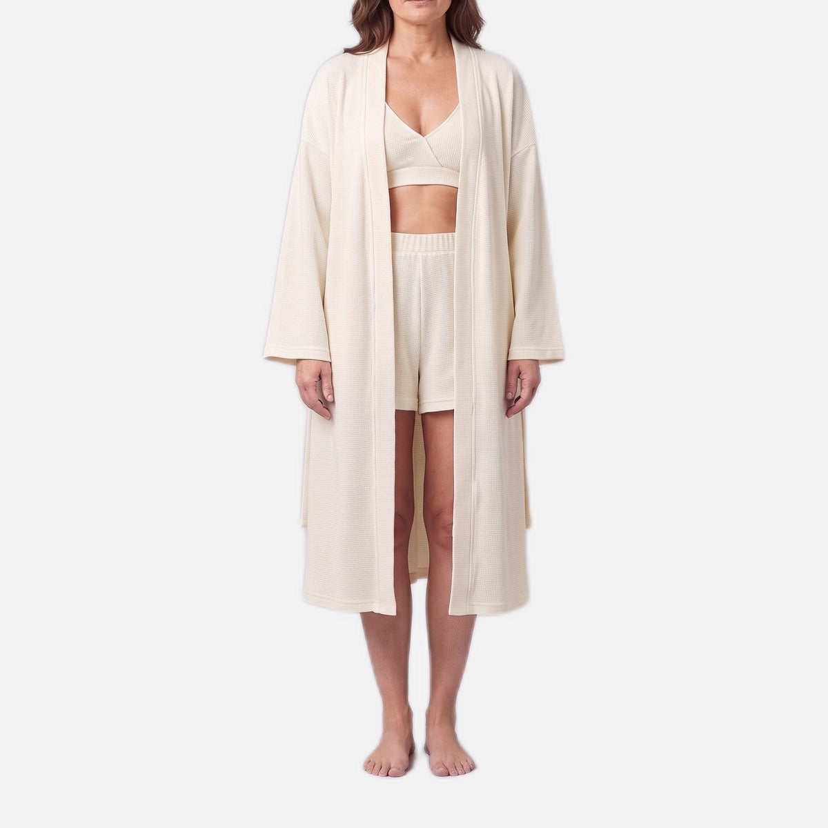 Women's Waffle Lounge Set – Wrap Robe, Shorts, Bralette