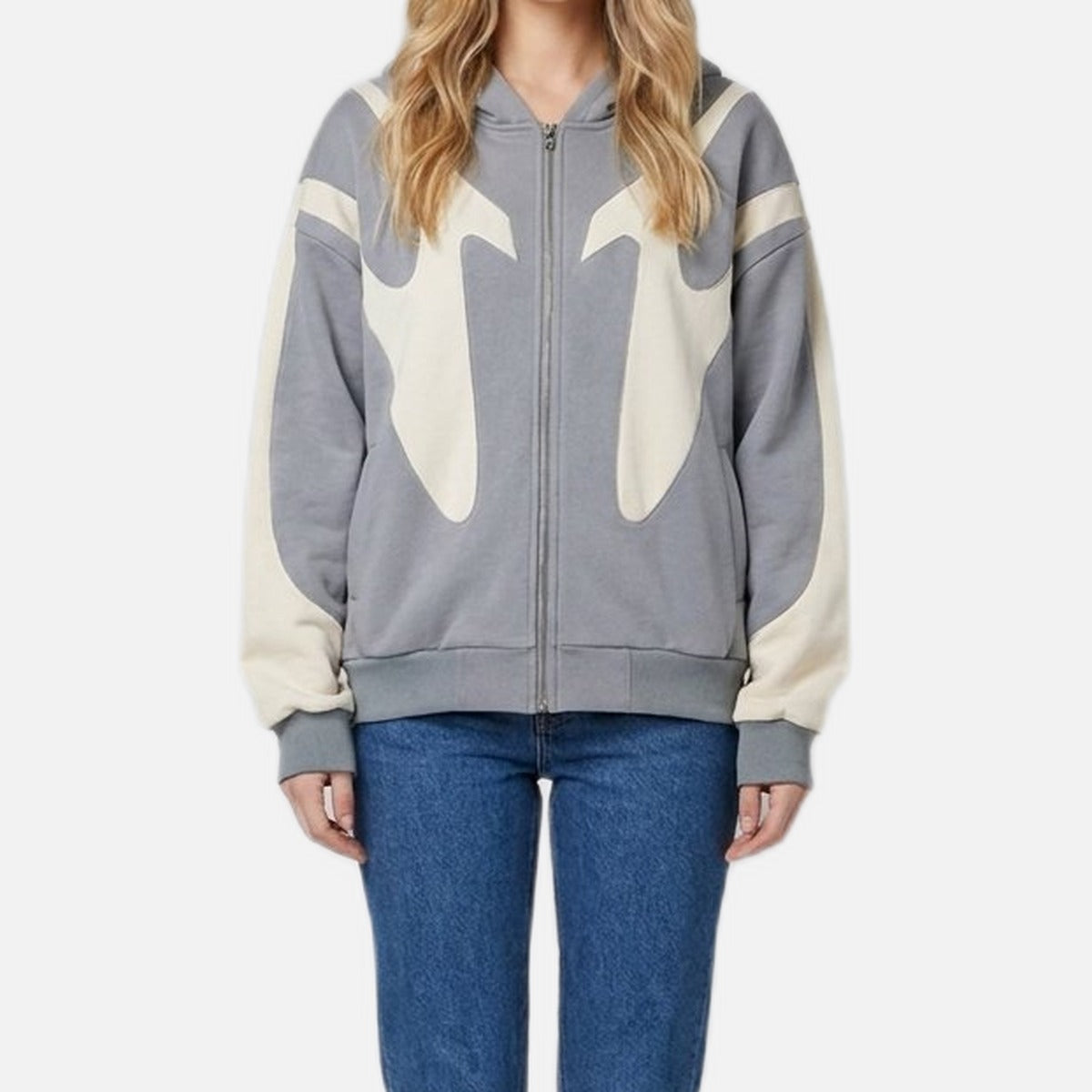 Women's Zip Hoodie – Retro Flame Panels, Brushed Lining