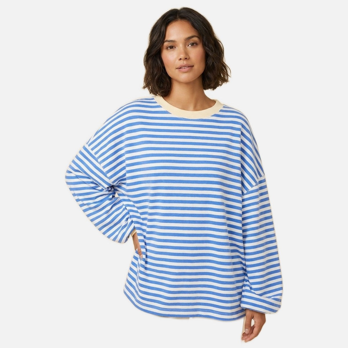 Women's Striped Sweater – Oversized, Contrast Trims